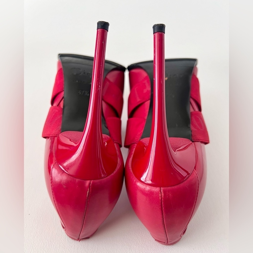 DIOR | Vintage Red Leather Pointed Cross Over Elastic Bandage Pumps EU 37.5‎ - Picture 12 of 16